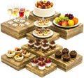 8 Pack Paulownia Wood Buffet Risers, Multi-Size Food Display Stands in Brown