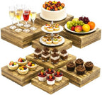 8 Pack Paulownia Wood Buffet Risers, Multi-Size Food Display Stands in Brown