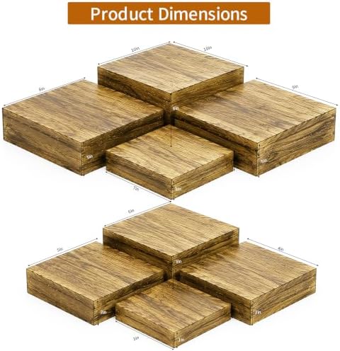 8 Pack Paulownia Wood Buffet Risers, Multi-Size Food Display Stands in Brown, alternate view 3