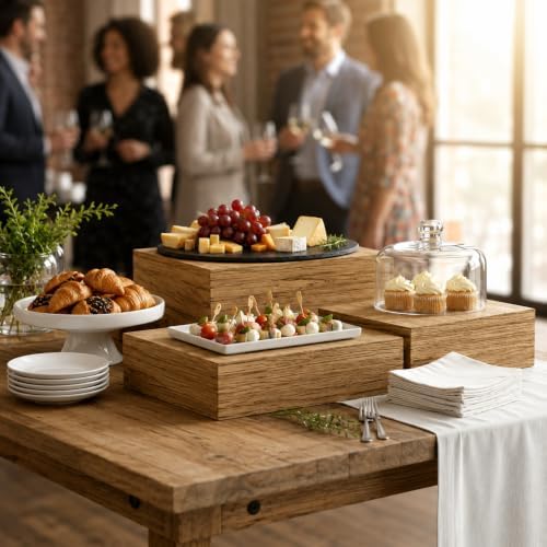 8 Pack Paulownia Wood Buffet Risers, Multi-Size Food Display Stands in Brown, alternate view 5