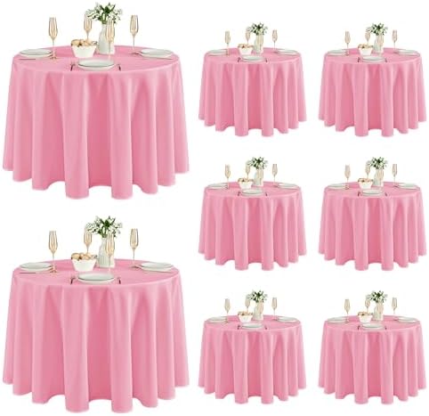 8 Pack Pink Tablecloths 120 Inch Round for 48"-96" Tables in Pink