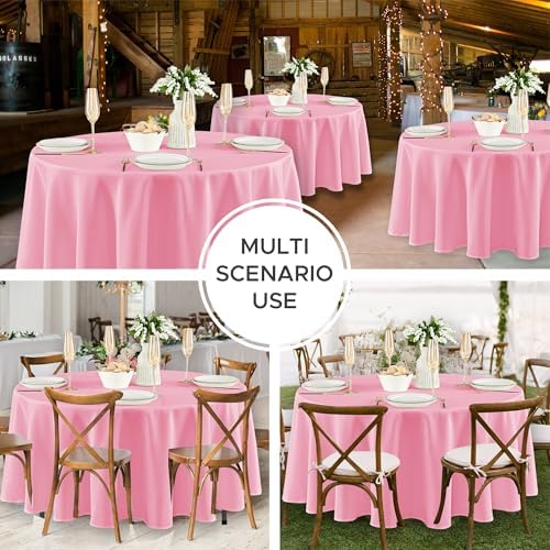 8 Pack Pink Tablecloths 120 Inch Round for 48"-96" Tables in Pink, alternate view 5