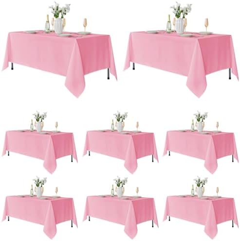 8 Pack Pink Tablecloths 70x120 Inch for 6-8 Ft Rectangle Tables in 70x120 Inch in Pink