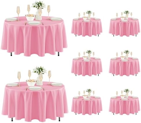 8 Pack Pink Tablecloths 84 Inch Round for 36"-60" Tables in Pink