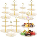 8 Pack Plastic 3 Tier Cupcake Dessert Stand Holder, Cream White in Cream White