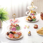 8 Pack Plastic 3 Tier Cupcake Dessert Stand Holder, Cream White in Cream White, alternate view 2