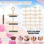 8 Pack Plastic 3 Tier Cupcake Dessert Stand Holder, Cream White in Cream White, alternate view 5