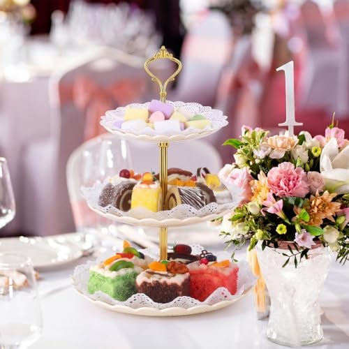8 Pack Plastic 3 Tier Cupcake Dessert Stand Holder, Cream White in Cream White, alternate view 7