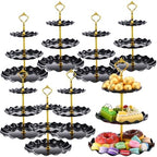 8 Pack Plastic 3 Tier Cupcake Stand Holder, Black in Black