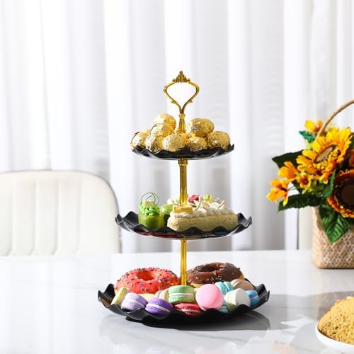 8 Pack Plastic 3 Tier Cupcake Stand Holder, Black in Black, alternate view 2
