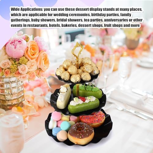 8 Pack Plastic 3 Tier Cupcake Stand Holder, Black in Black, alternate view 5
