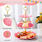 8 Pack Plastic 3 Tier Cupcake Stand Holder, Pink in Pink, alternate view 3