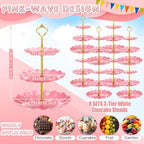 8 Pack Plastic 3 Tier Cupcake Stand Holder, Pink in Pink, alternate view 4