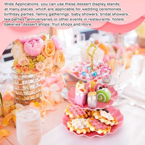 8 Pack Plastic 3 Tier Cupcake Stand Holder, Pink in Pink, alternate view 5