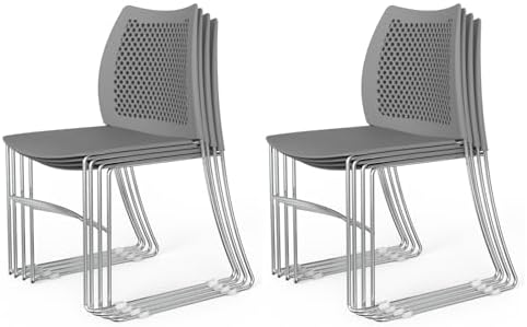 8 Pack Plastic Stacking Chairs, Stackable Office Chairs, Grey in Grey