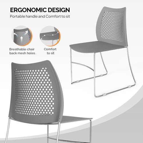 8 Pack Plastic Stacking Chairs, Stackable Office Chairs, Grey in Grey, alternate view 4