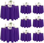8 Pack Purple Tablecloths 120 Inch Round for 48"-96" Tables in Purple