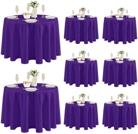 8 Pack Purple Tablecloths 120 Inch Round for 48"-96" Tables in Purple