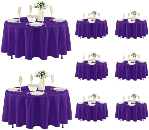 8 Pack Purple Tablecloths 84 Inch Round for 36"-60" Tables in Purple