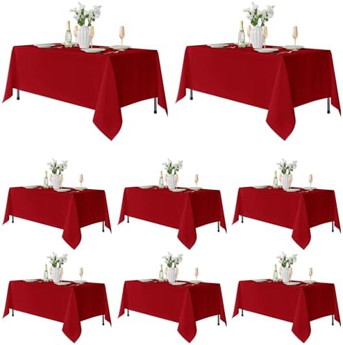 8 Pack Red Tablecloths 60x102 Inch for 6 Ft Rectangle Tables in 60x102 Inch in Red