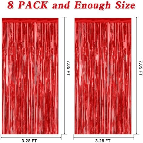 8 Pack Red Valentines Christmas Foil Curtain Streamer Decorations, alternate view 2