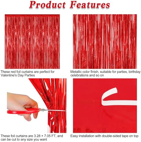 8 Pack Red Valentines Christmas Foil Curtain Streamer Decorations, alternate view 4