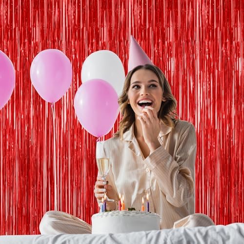 8 Pack Red Valentines Christmas Foil Curtain Streamer Decorations, alternate view 6