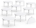 8 Pack Round Plastic Bi-Fold Folding Table, 60 Inch, Granite White, Alloy Steel Frame, for Banquets, Catering