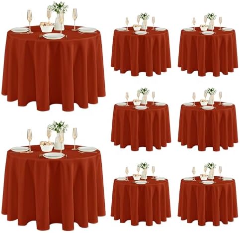 8 Pack Rust Tablecloths 120 Inch Round for 48"-96" Tables in Rust