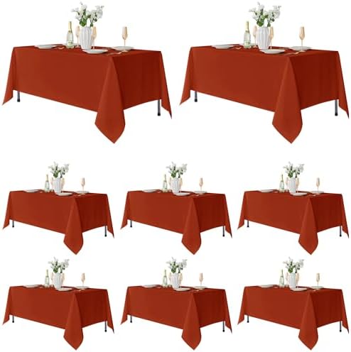 8 Pack Rust Tablecloths 70x120 Inch for 6-8 Ft Rectangle Tables in 70x120 Inch in Rust
