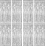 8 Pack Silver Backdrop, 3.28 FT x 7.05 FT Birthday Backdrop, Metallic Silver Tinsel Curtain Disco Party