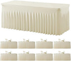 8 Pack Spandex Beige Fitted Table Cloth for 6ft Rectangle Tables Beige Stretch Tablecloth Table Covers Skirt