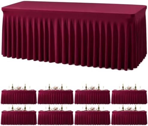 8 Pack Spandex Burgundy Fitted Table Cloth for 6ft Rectangle Tables Burgundy Stretch Tablecloth Table Covers