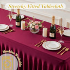 8 Pack Spandex Burgundy Fitted Table Cloth for 6ft Rectangle Tables Burgundy Stretch Tablecloth Table Covers, alternate view