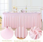 8 Pack Spandex Pink Fitted Table Cloth for 6ft Rectangle Tables Pink Stretch Tablecloth Table Covers Skirt, alternate view 6