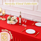 8 Pack Spandex Red Fitted Table Cloth for 6ft Rectangle Tables Red Stretch Tablecloth Table Covers Skirt Banquet, alternate