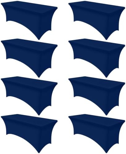 8 Pack Spandex Table Cloth 6FT, Elastic Fitted Navy Tablecloth in Navy