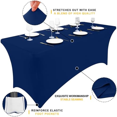 8 Pack Spandex Table Cloth 6FT, Elastic Fitted Navy Tablecloth in Navy, alternate view 3
