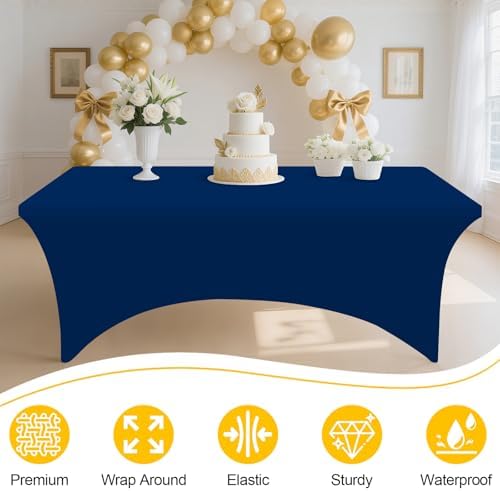 8 Pack Spandex Table Cloth 6FT, Elastic Fitted Navy Tablecloth in Navy, alternate view 4