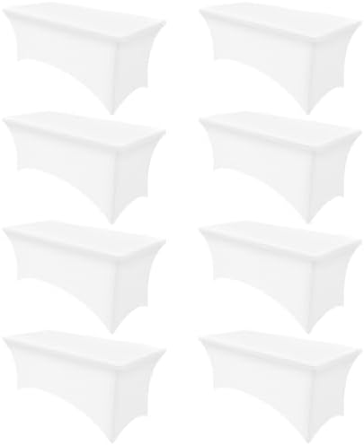8 Pack Spandex Table Cloth 6FT, Elastic Fitted White Tablecloth in White