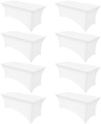 8 Pack Spandex Table Cloth 6FT, Elastic Fitted White Tablecloth in White