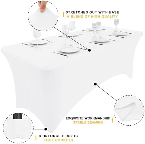 8 Pack Spandex Table Cloth 6FT, Elastic Fitted White Tablecloth in White, alternate view 3
