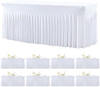 8 Pack Spandex White Fitted Table Cloth for 6ft Rectangle Tables White Stretch Tablecloth Table Covers Skirt