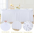 8 Pack Spandex White Fitted Table Cloth for 6ft Rectangle Tables White Stretch Tablecloth Table Covers Skirt, alternate view