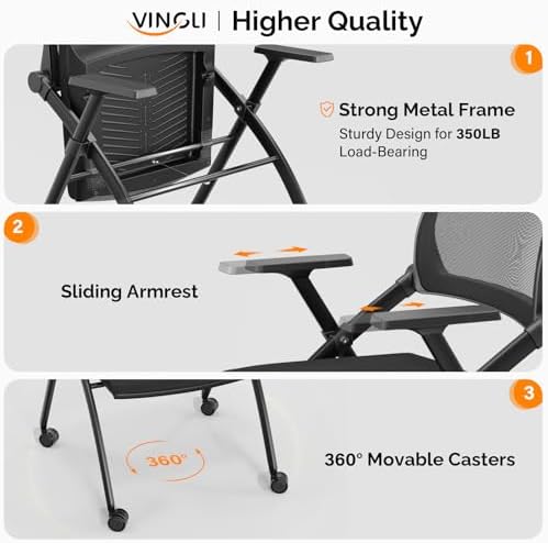8 Pack Stackable Conference Room Chairs with Wheels, Folding Office Chair with Rebound Back, Padded Seat for, alternate view