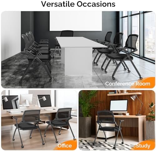 8 Pack Stackable Conference Room Chairs with Wheels, Folding Office Chair with Rebound Back, Padded Seat for, alternate view