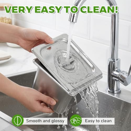 8 Pack Stainless Steel Hotel Pans, 1/6 Size Hotel Steam Table Pan 6 Inch Deep With Lids, Stainless Steel, alternate view 5