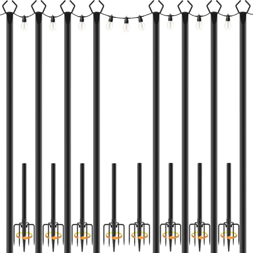 8 Pack String Light Poles,10 Ft Light Poles for Outside String Lights, Outdoor Lights Pole with Fork, Metal