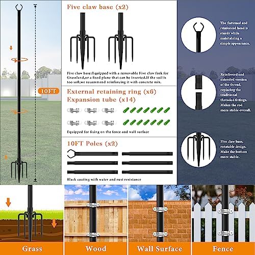 8 Pack String Light Poles,10 Ft Light Poles for Outside String Lights, Outdoor Lights Pole with Fork, Metal, alternate view 4