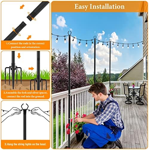 8 Pack String Light Poles,10 Ft Light Poles for Outside String Lights, Outdoor Lights Pole with Fork, Metal, alternate view 5